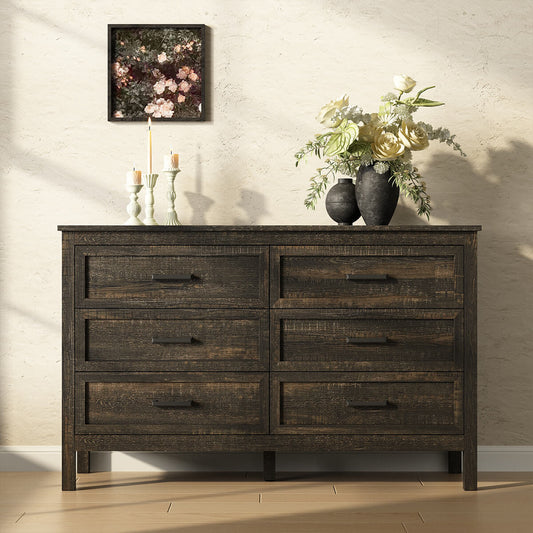 Dorien Rustic Farmhouse Black 6-Drawer Dresser - Riumlore