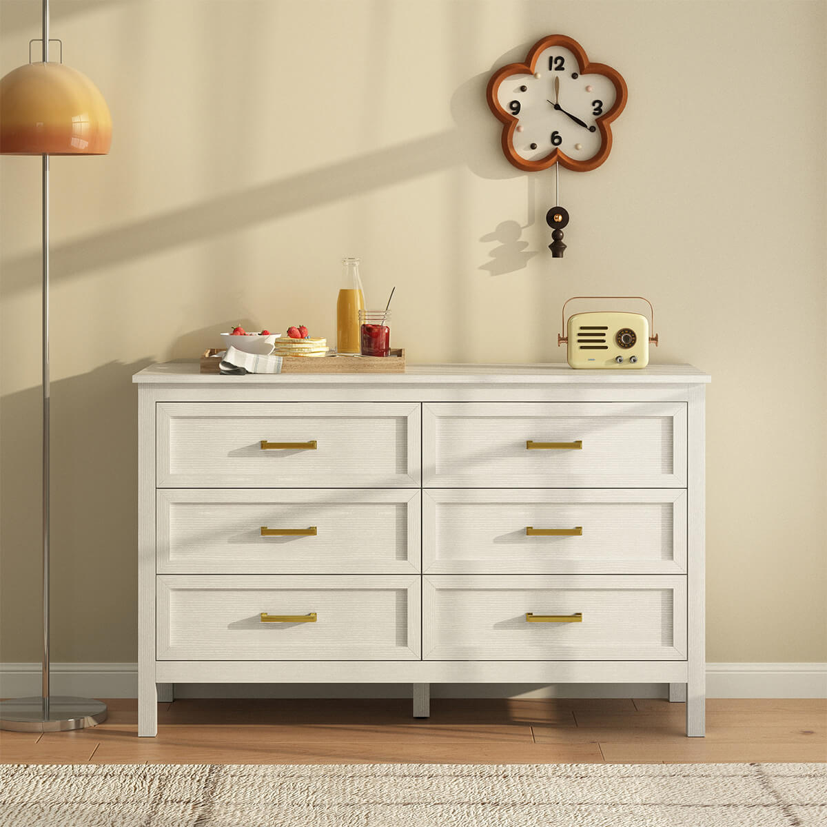 Dorien Modern Farmhouse White 6-Drawer Dresser - Riumlore