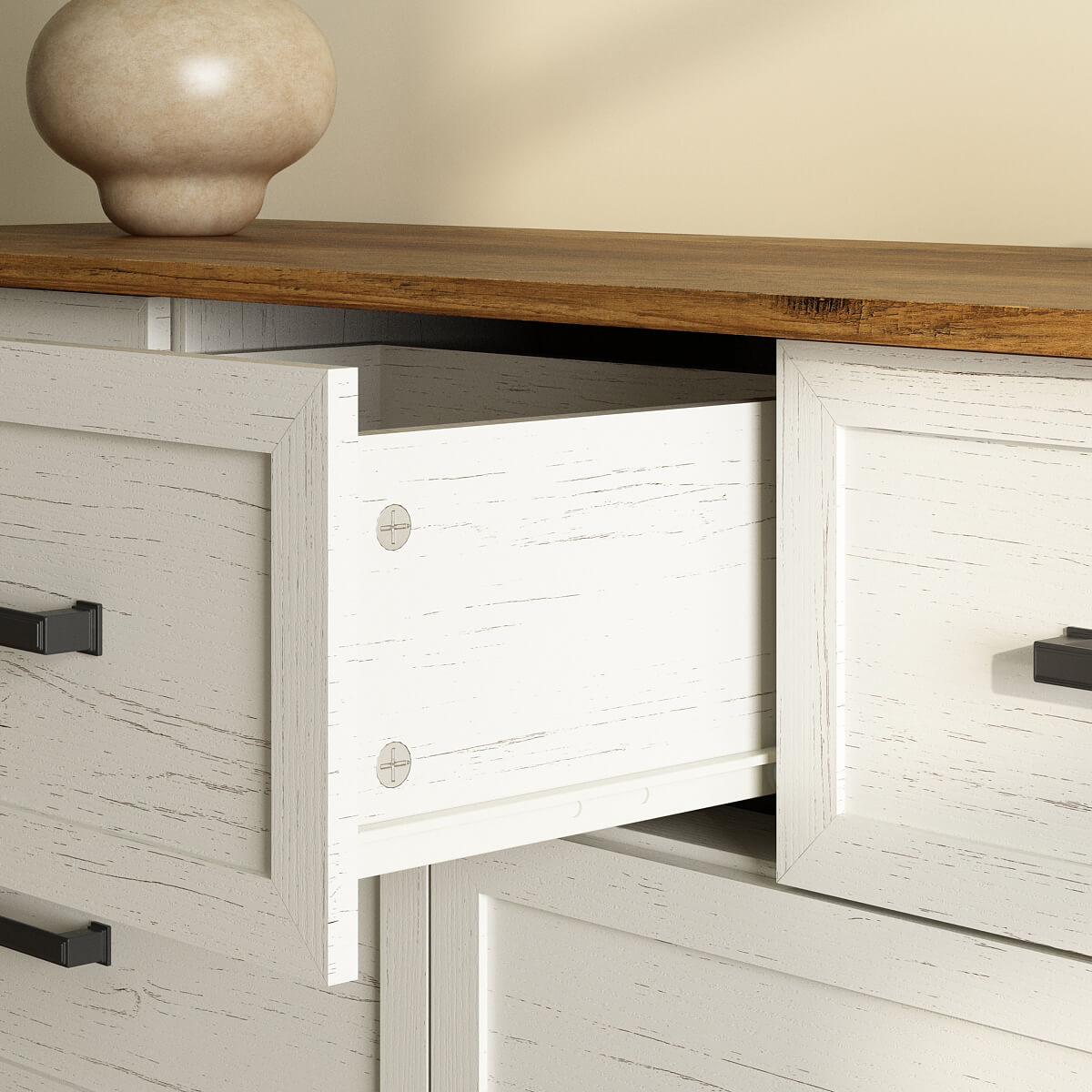 Dorien Rustic Farmhouse White 7-Drawer Dresser - Riumlore