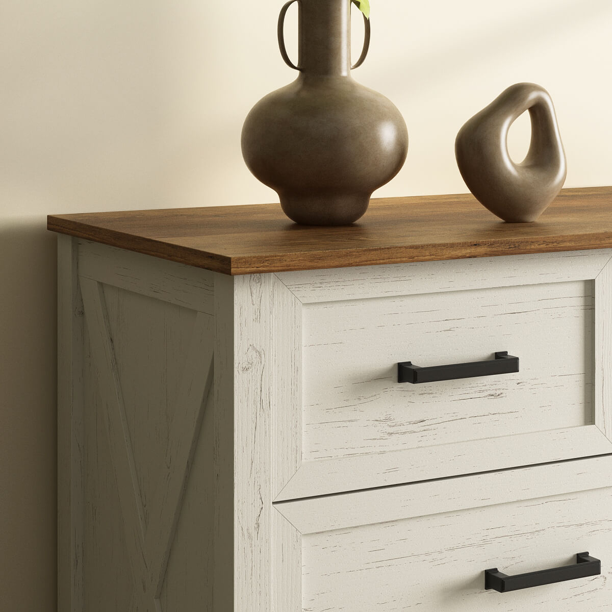 Dorien Rustic Farmhouse White 7-Drawer Dresser - Riumlore