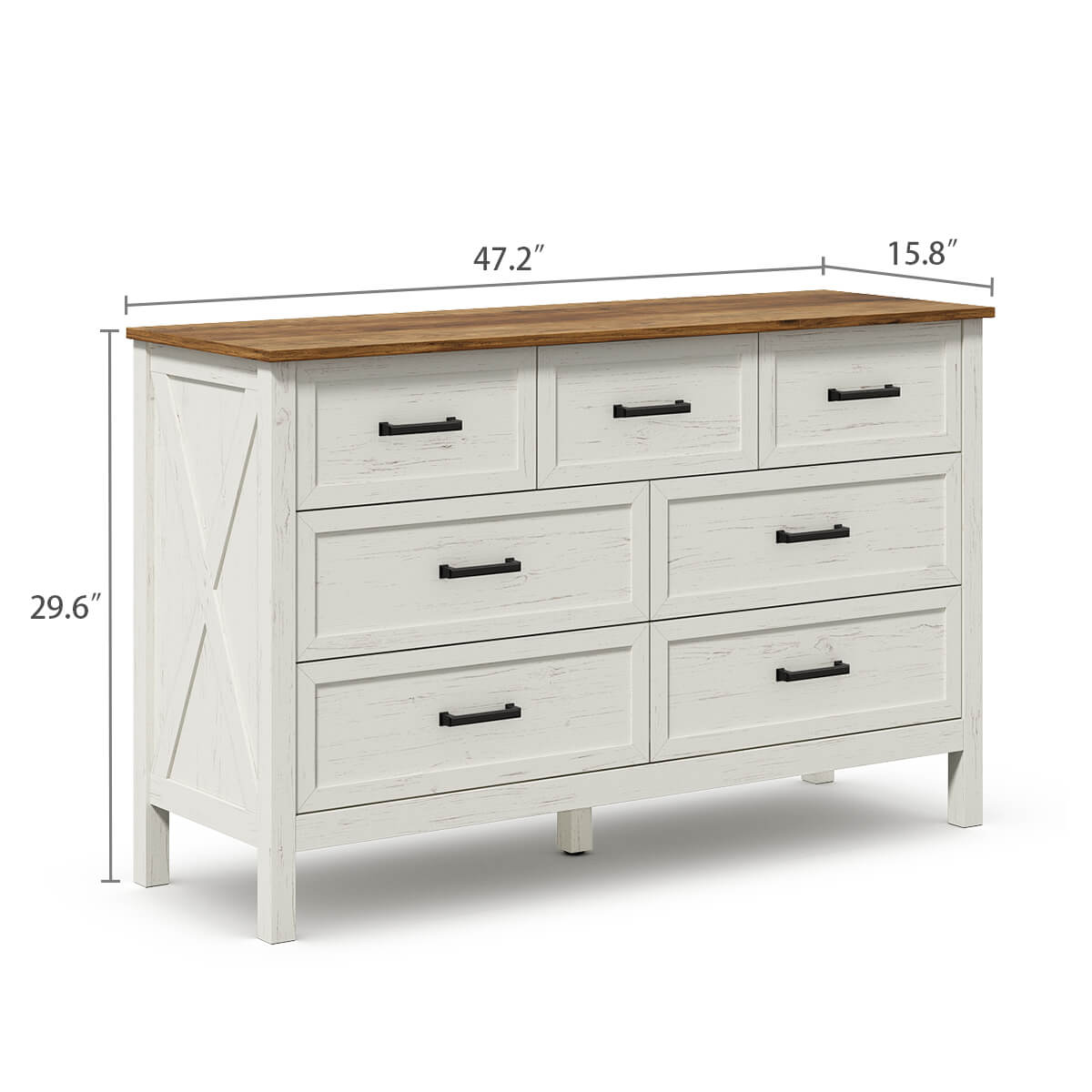 Dorien Rustic Farmhouse White 7-Drawer Dresser - Riumlore