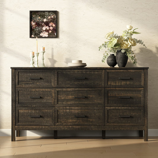 Dorien Rustic Farmhouse Black 9-Drawer Dresser - Riumlore