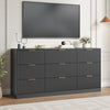 3-Piece Modern Bedroom Set - 9 Drawer Wide Dresser & Nightstands Set of 2 with Fluted Design, Anti-Tip Safety Black Natural Wood Storage Furniture for Bedroom,Hallway 9+4,Black
