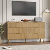 Fluted 6 Drawers Dresser, 55.1" Wide Modern Chest of Drawers with Wood Foot, Dresser TV Stand Up to 65 Inch TV, Wood Drawer Organizer for Bedroom, Living Room, Hallway - OAK