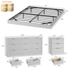 4-Piece Bedroom Set for Adult, Fluted King Floating LED Bed Frame with 2 Nightstands and Fluted 9 Drawer Dressers,White King,9+6 Drawers