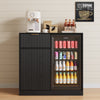 39.4" Mini Fridge Cabinet with Power Outlet,Fluted Coffee Bar Cabinet with Mini Fridge Space,Buffet Sideboard with Drawers,Black