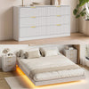 4-Piece Bedroom Set for Adult, Fluted King Floating LED Bed Frame with 2 Nightstands and Fluted 6 Drawer Dressers,White King,6+6 Drawers