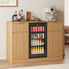 53" Mini Fridge Cabinet with Power Outlet,Fluted Coffee Bar Cabinet with Mini Fridge Space,Buffet Sideboard with Drawers,Natural