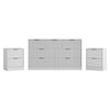 3-Piece Modern Bedroom Set - 7 Drawer Wide Dresser & Nightstands Set of 2 with Fluted Design, Anti-Tip Safety White Natural Wood Storage Furniture for Bedroom,Hallway 7+4,White