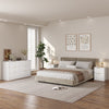 3-Piece Modern Bedroom Set - 6 Drawer Wide Dresser & Nightstands Set of 2 with Fluted Design, Anti-Tip Safety White Natural Wood Storage Furniture for Bedroom,Hallway 6+4,White