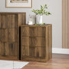 3-Piece Modern Bedroom Set - 6 Drawer Wide Dresser & Nightstands Set of 2 with Fluted Design, Anti-Tip Safety Brown Natural Wood Storage Furniture for Bedroom,Hallway 6+6,Brown