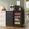 39.4" Mini Fridge Cabinet with Power Outlet,Fluted Coffee Bar Cabinet with Mini Fridge Space,Buffet Sideboard with Drawers,Black