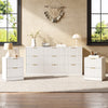 3-Piece Modern Bedroom Set - 9 Drawer Wide Dresser & Nightstands Set of 2 with Fluted Design, Anti-Tip Safety White Natural Wood Storage Furniture for Bedroom,Hallway 9+4,White