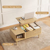 Fluted Lift Top Coffee Table with Storage, Rising Coffee Tables with Hidden Compartment, Wood Center Table for Living Room Office, Natural