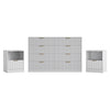 3-Piece Modern Bedroom Set - 8 Drawer Wide Dresser & Nightstands Set of 2 with Fluted Design, Anti-Tip Safety White Natural Wood Storage Furniture for Bedroom,Hallway 8+2,White