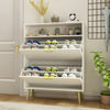 NOVAMAISON Shoe Cabinet Storage for Entryway, White Shoe Organizer with 3 Flip Drawers & Open Shelf,2PCS