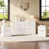 3-Piece Modern Bedroom Set - 6 Drawer Wide Dresser & Nightstands Set of 2 with Fluted Design, Anti-Tip Safety White Natural Wood Storage Furniture for Bedroom,Hallway 6+4,White