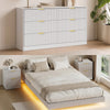 4-Piece Bedroom Set for Adult, Fluted Queen Floating LED Bed Frame with 2 Nightstands and Fluted 6 Drawer Dressers,White Queen,6+4 Drawers