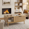 Fluted Lift Top Coffee Table with Storage, Rising Coffee Tables with Hidden Compartment, Wood Center Table for Living Room Office, Natural