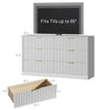 55.1" W Fluted 6 Drawer Dresser for Adult,Wooden Bedroom Dresser,Dresser TV Stand up to 65" for Living Room,White