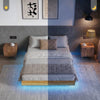 Queen Bed Frame with RGB LED Lights,Floating Bed with Fluted Design;Heavy Duty Steel, Modern Metal Queen Size Bed,Walnut