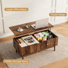 Fluted Lift Top Coffee Table with Storage, 39.4" Width Rising Coffee Tables with Hidden Compartment, Wood Center Table for Living Room Office, Brown
