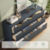 55.1" W Fluted 7 Drawer Dresser for Adult,Wooden Bedroom Dresser,Dresser TV Stand up to 65" for Living Room,Blue