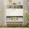 NOVAMAISON Shoe Cabinet Storage for Entryway, White Shoe Organizer with 3 Flip Drawers & Open Shelf,2PCS
