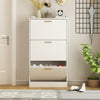 NOVAMAISON Shoe Cabinet Storage for Entryway, White Shoe Organizer with 3 Flip Drawers & Open Shelf,2PCS