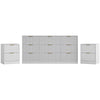 3-Piece Modern Bedroom Set - 9 Drawer Wide Dresser & Nightstands Set of 2 with Fluted Design, Anti-Tip Safety White Natural Wood Storage Furniture for Bedroom,Hallway 9+4,White