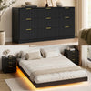 4-Piece Bedroom Set for Adult, Fluted King Floating LED Bed Frame with 2 Nightstands and Fluted 9 Drawer Dressers,Black King,9+6 Drawers