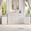 3-Piece Modern Bedroom Set - 8 Drawer Wide Dresser & Nightstands Set of 2 with Fluted Design, Anti-Tip Safety White Natural Wood Storage Furniture for Bedroom,Hallway 8+6,White