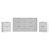 3-Piece Modern Bedroom Set - 6 Drawer Wide Dresser & Nightstands Set of 2 with Fluted Design, Anti-Tip Safety White Natural Wood Storage Furniture for Bedroom,Hallway 6+4,White