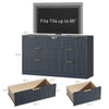 55.1" W Fluted 7 Drawer Dresser for Adult,Wooden Bedroom Dresser,Dresser TV Stand up to 65" for Living Room,Blue