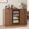53" Mini Fridge Cabinet with Power Outlet,Fluted Coffee Bar Cabinet with Mini Fridge Space,Buffet Sideboard with Drawers,Brown