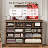 55.1" Wide Dresser for Bedroom, 10 Drawer Dresser with Large Drawers, Dresser for TVs Up to 65",Brown