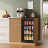 39.4" Mini Fridge Cabinet with Power Outlet,Fluted Coffee Bar Cabinet with Mini Fridge Space,Buffet Sideboard with Drawers,Natural