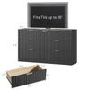 55.1" W Fluted 6 Drawer Dresser for Adult,Wooden Bedroom Dresser,Dresser TV Stand up to 65" for Living Room,Black
