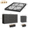4-Piece Bedroom Set for Adult, Fluted Queen Floating LED Bed Frame with 2 Nightstands and Fluted 6 Drawer Dressers,Black Queen,6+4 Drawers,Black
