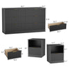 3-Piece Modern Bedroom Set - 6 Drawer Wide Dresser & Nightstands Set of 2 with Fluted Design, Anti-Tip Safety Black Natural Wood Storage Furniture for Bedroom,Hallway 6+2,Black