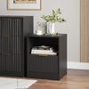 3-Piece Modern Bedroom Set - 7 Drawer Wide Dresser & Nightstands Set of 2 with Fluted Design, Anti-Tip Safety Black Natural Wood Storage Furniture for Bedroom,Hallway 7+2,Black