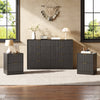 3-Piece Modern Bedroom Set - 8 Drawer Wide Dresser & Nightstands Set of 2 with Fluted Design, Anti-Tip Safety Black Natural Wood Storage Furniture for Bedroom,Hallway 8+4,Black