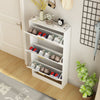 NOVAMAISON Shoe Cabinet Storage for Entryway, White Shoe Organizer with 3 Flip Drawers & Open Shelf,2PCS