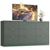 63" W Fluted 9 Drawer Dresser for Adult,Wooden Bedroom Dresser,Dresser TV Stand up to 70" for Living Room,Green