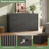 55.1" W Fluted 6 Drawer Dresser for Adult,Wooden Bedroom Dresser,Dresser TV Stand up to 65" for Living Room,Black
