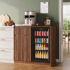 39.4" Mini Fridge Cabinet with Power Outlet,Fluted Coffee Bar Cabinet with Mini Fridge Space,Buffet Sideboard with Drawers,Brown