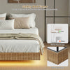 King Bed Frame with RGB LED Lights,Floating Bed with Fluted Design;Heavy Duty Steel, Modern Metal Bed Frame,Walnut