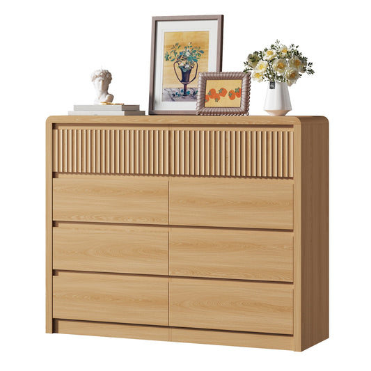 8 Drawers Dresser for Bedroom, 49.2" W Modern Chest of Drawers with Curved Profile Design, Mid Century Fluted Storage Dressers Organizer,Natural