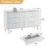 Fluted 6 Drawers Dresser, 55.1" Wide Modern Chest of Drawers with Wood Foot, Dresser TV Stand Up to 65 Inch TV, Wood Drawer Organizer for Bedroom, Living Room, Hallway - White