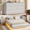 4-Piece Bedroom Set for Adult, Fluted King Floating LED Bed Frame with 2 Nightstands and Fluted 9 Drawer Dressers,White King,9+6 Drawers